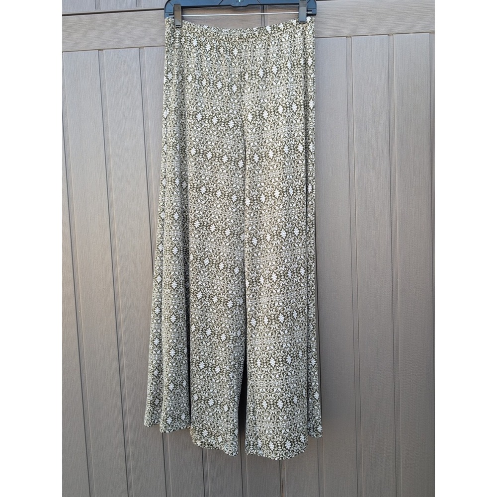 Zac & Rachel Green & White Boho Print Wide Leg Palazzo Pants Size Small